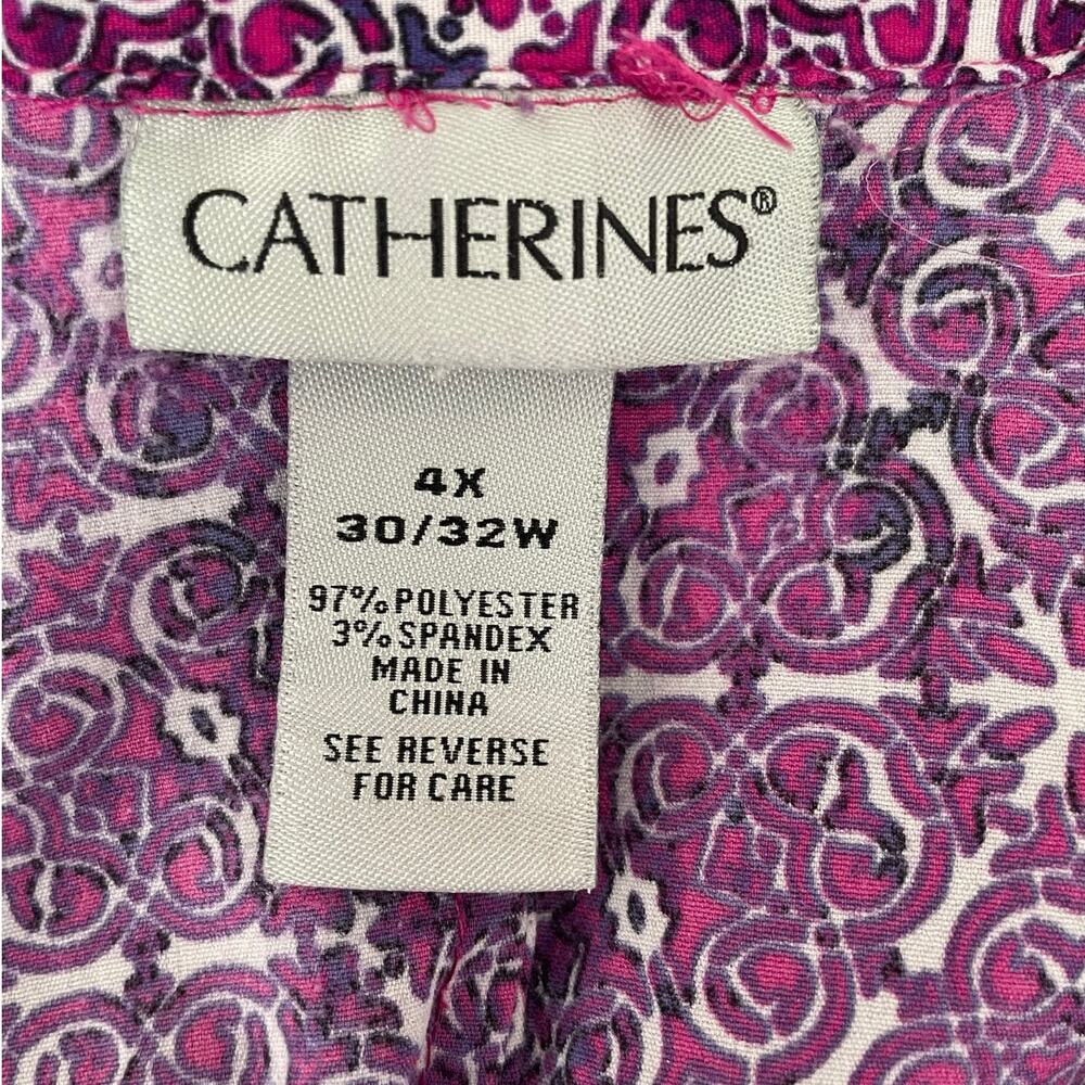 Catherines Women Tunic Top‎ 4X Purple Abstract Geometric Button Up Workwear - Picture 2 of 11